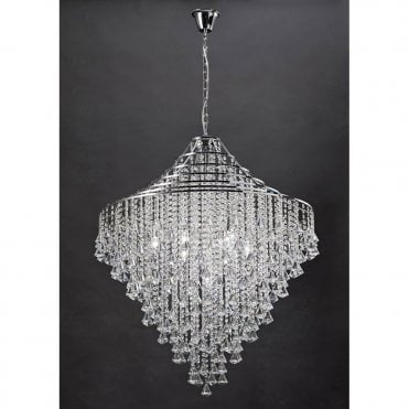 ININA Large Modern Chandelier in Crystal and Polished Chrome