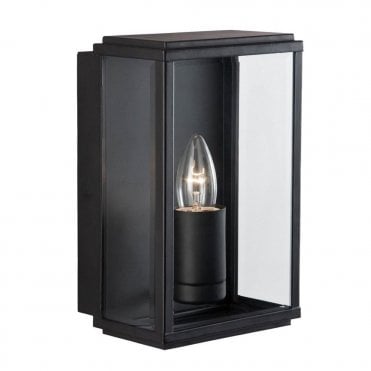 IP44 Black Box Exterior or Bathroom Wall Light Clear Bevelled Edge Glazed Panels