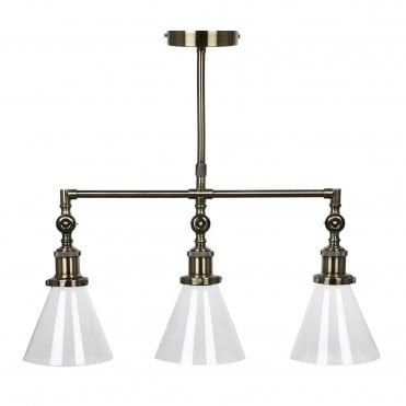 ISAAC 3 Light Bar Pendant Antique Brass with Glass Shades