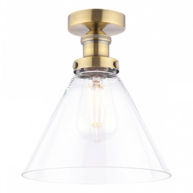 Isaac Semi-Flush Antique Brass and Glass