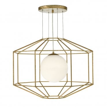 1 Light Ceiling Pendant Hexagonal Gold Effect Opal Glass
