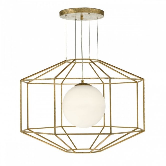 IZMIR - 1 Light Ceiling Pendant Hexagonal Gold Effect Opal Glass