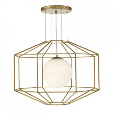 IZMIR - 1 Light Ceiling Pendant Hexagonal Gold Effect Opal Glass