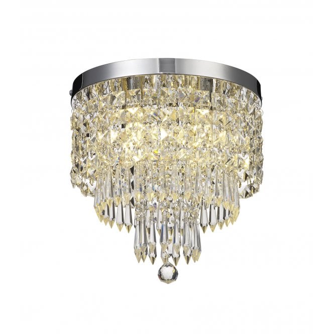 IZZIE 4 Light Bathroom Flush Ceiling Chandelier Polished Chrome with Crystal