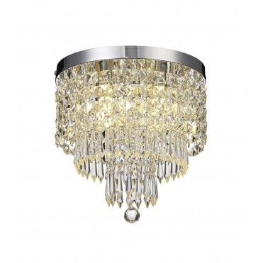 4 Light Bathroom Flush Ceiling Chandelier Polished Chrome with Crystal
