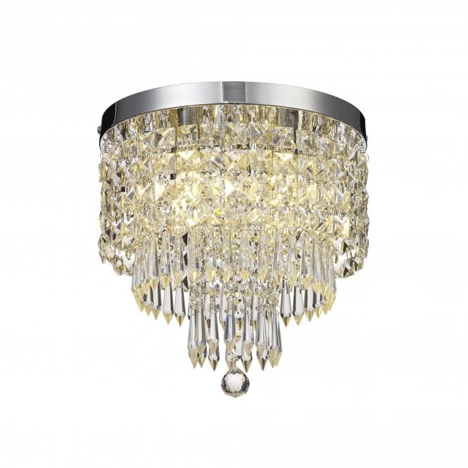 IZZIE 4 Light Bathroom Flush Ceiling Chandelier Polished Chrome with Crystal