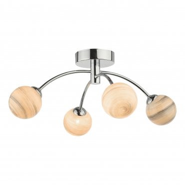 chrome 4 light semi-flush with planet style glass globe shades