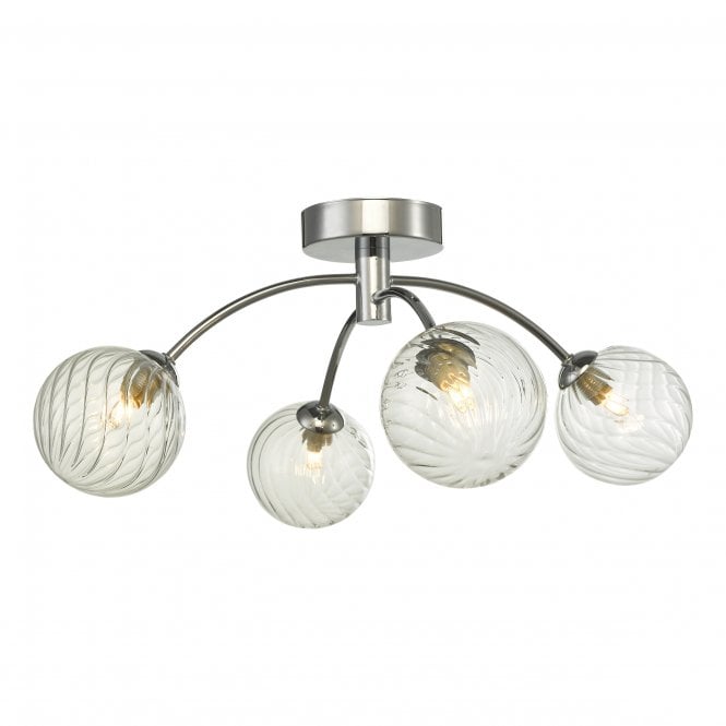 IZZY 4 Light Semi Flush Ceiling Light Polished Chrome Twisted Glass
