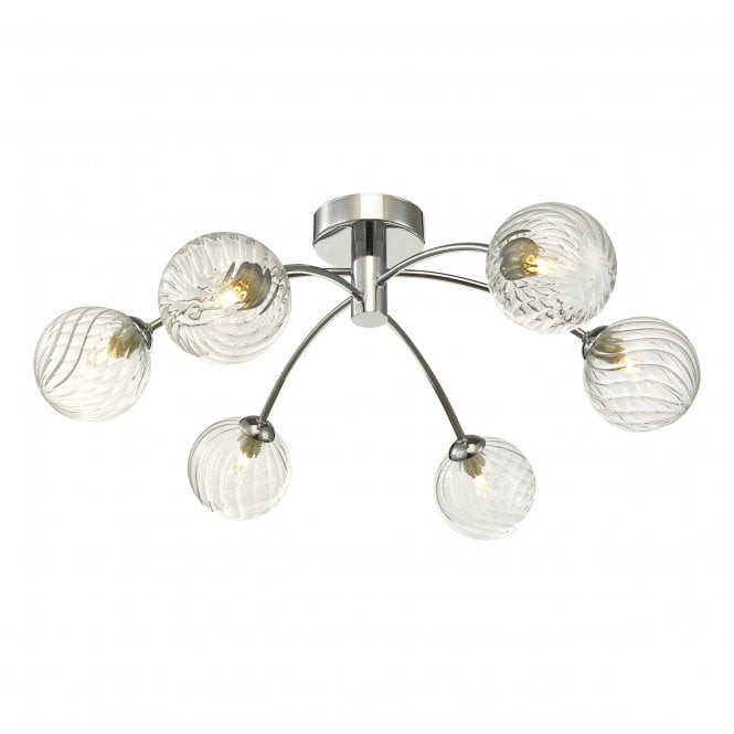 IZZY 6 Light Semi Flush Ceiling Light Polished Chrome Twisted Glass