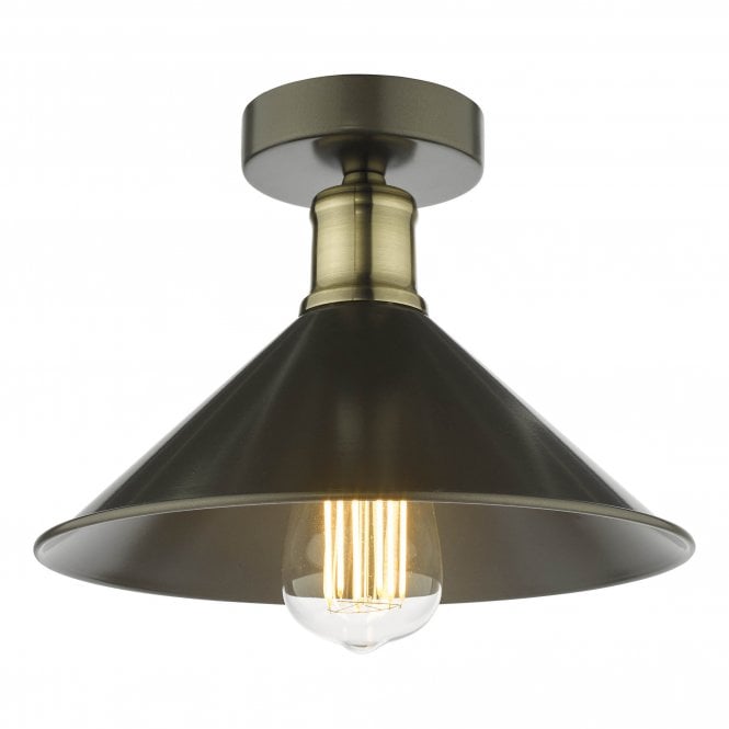 JALEN Flush Ceiling Light in Graphite and Antique Brass