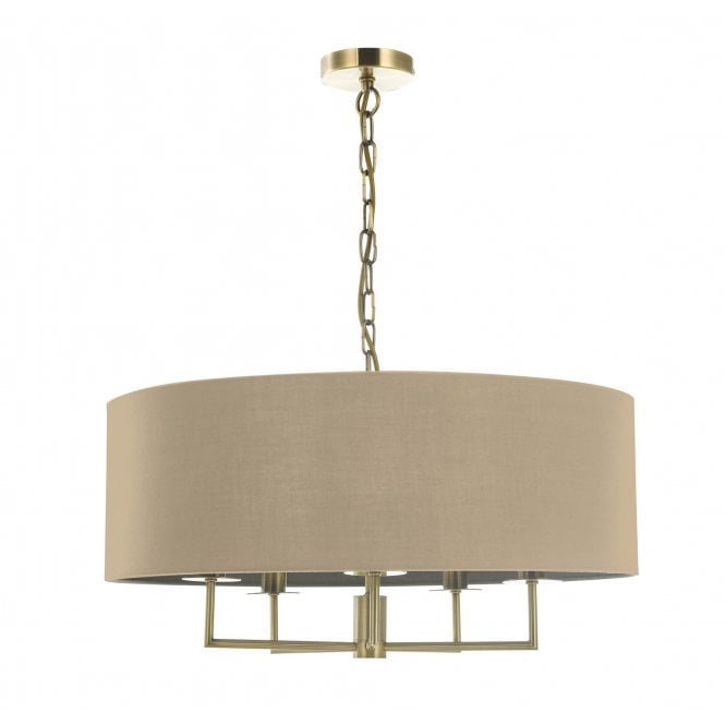 JAMELIA 5 Light Shadelier Antique Brass Taupe Shade