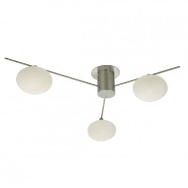 JASPER - 3 Light Semi-Flush Ceiling Light In Satin Nickel And Opal Glass