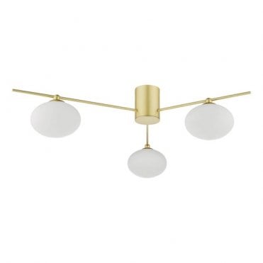 3 light semi flush ceiling light in satin gold with opal glass shades