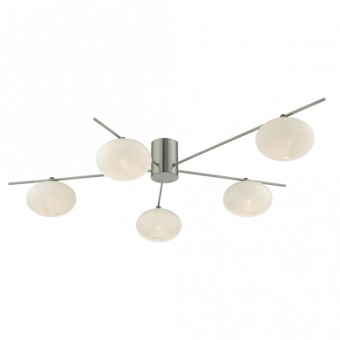 JASPER - 5 Light Semi-Flush Ceiling Light In Satin Nickel And Opal Glass