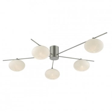 JASPER - 5 Light Semi-Flush Ceiling Light In Satin Nickel And Opal Glass
