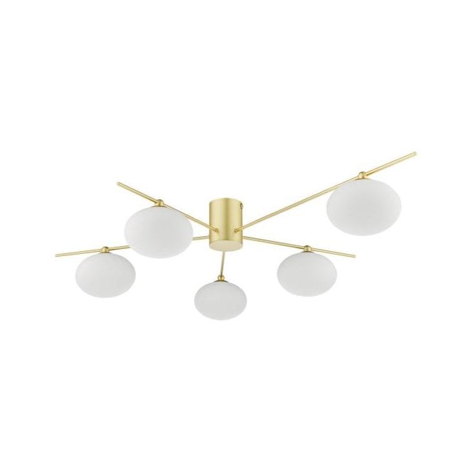JASPER 5 Light Semi-Flush | Satin Gold and Opal Glass