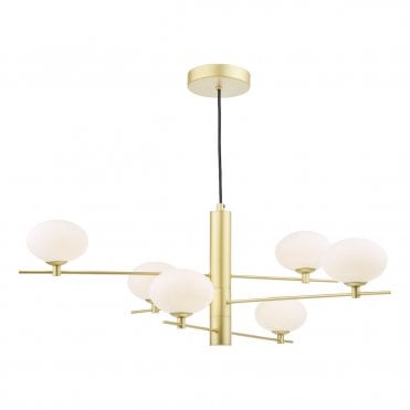 6 light ceiling pendant with opal glass globe shades