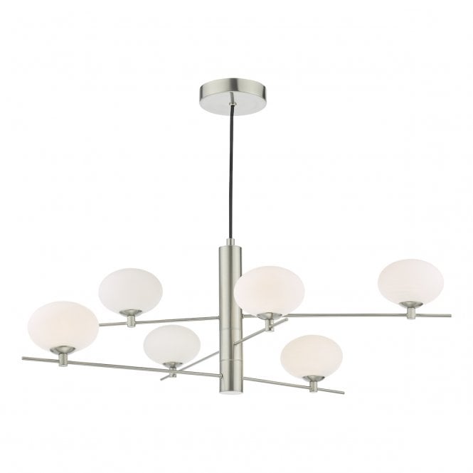 JASPER 6 Light Ceiling Pendant | Satin Nickel and Opal Glass