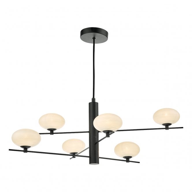Jasper Matt Black Angular 6 Light Ceiling Pendant Opal Glass Shades