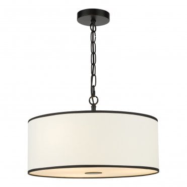 modern black and white pendant light with drum shade and diffuser