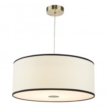 modern easy fit ceiling shade finished in white linen with black trim