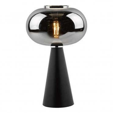 Modern black satin table lamp with smoked glass shade