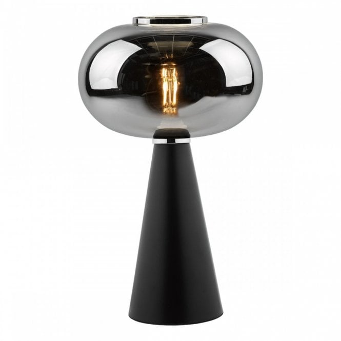 Jensen Satin Black Retro Space-Aged Table Lamp with Smoked Glass Shade