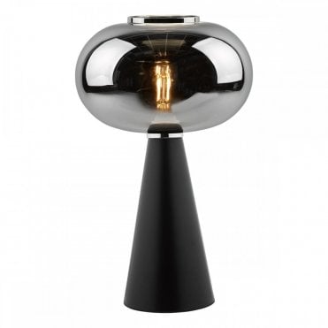 Jensen Satin Black Retro Space-Aged Table Lamp with Smoked Glass Shade