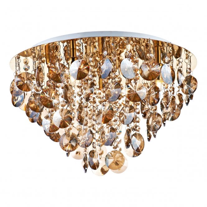 JESTER - Flush Fitting Gold Ceiling Light With Amber Droplets