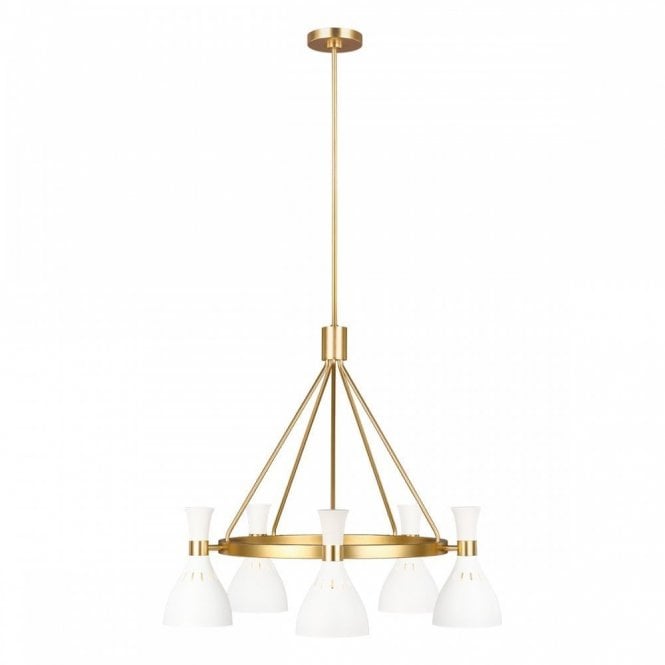 JOAN 5 Light Chandelier Matte White, Juxtaposing Curves meeting Geometric lines