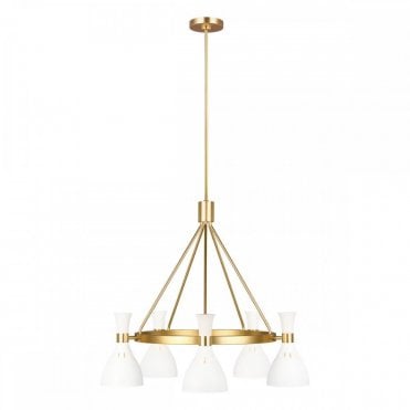 JOAN 5 Light Chandelier Matte White, Juxtaposing Curves meeting Geometric lines