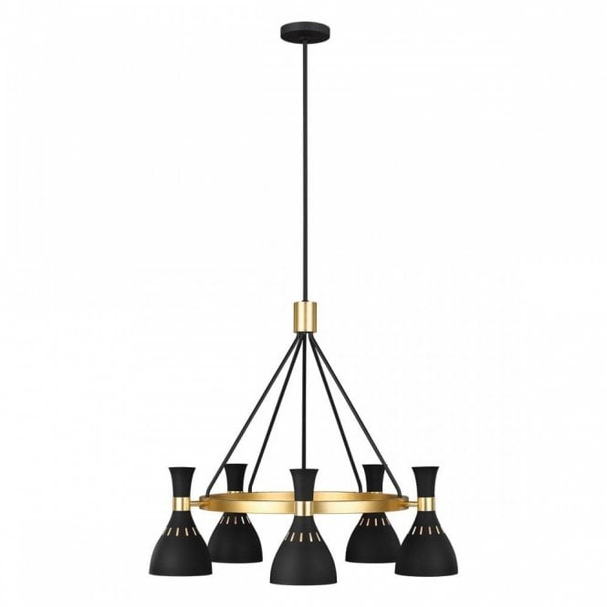 JOAN 5 Light Chandelier Midnight Black, Juxtaposing Curves meeting Geometric lines