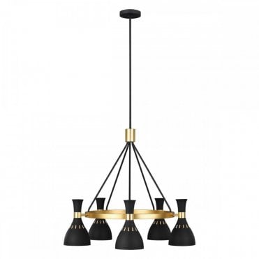 JOAN 5 Light Chandelier Midnight Black, Juxtaposing Curves meeting Geometric lines