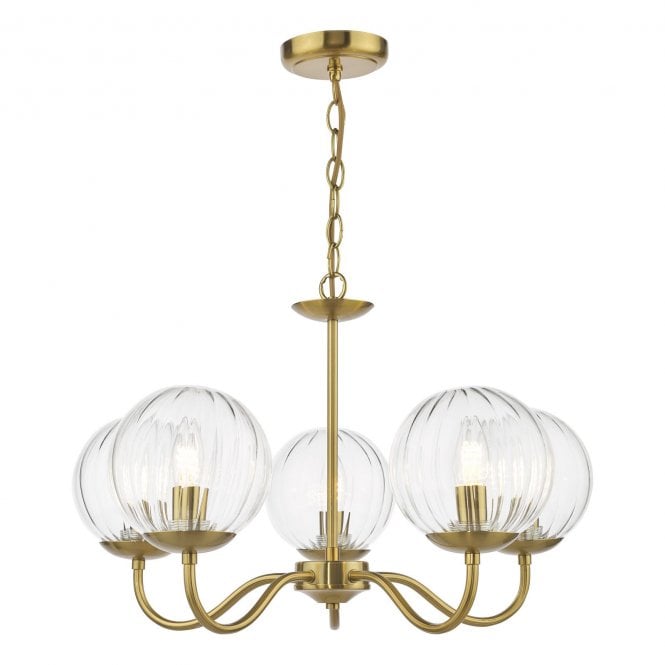 Jocelyn 5 Arm Pendant Light in Natural Brass with Segmented Glass Shades