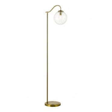modern natural brass floor lamp with clear glass segmented globe shade