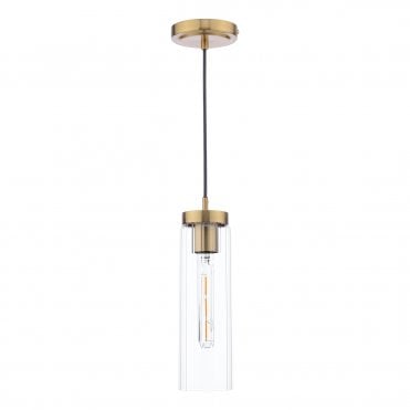 Ceiling pendant in brushed bronze with slim glass tube shade
