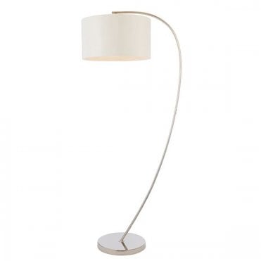 JOSEPHINE Arc Floor Lamp Nickel with Oversized White Vintage Faux Silk Shade
