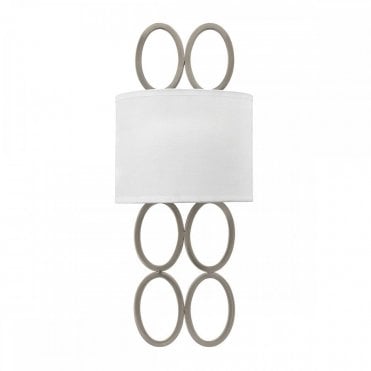2 light wall light with decorative nickel rings and linen shade
