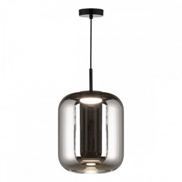Jurek satin black and smoked glass LED pendant light with adjustable height – modern ceiling lighting