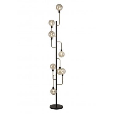 JUXTA Floor Lamp Matt Black/Antique Brass/Cognac Glass