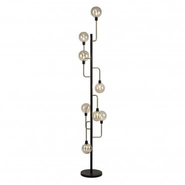 JUXTA Floor Lamp Matt Black/Antique Brass/Cognac Glass