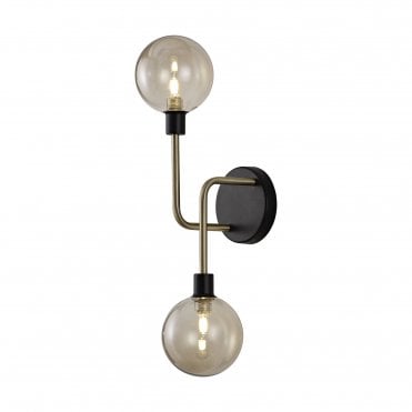 JUXTA Wall Light Matt Black/Antique Brass/Cognac Glass