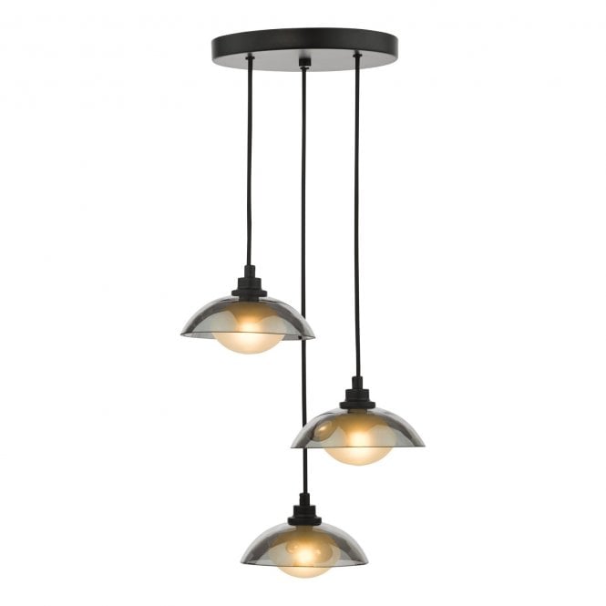 Kadience 3 Light Cluster Pendant in Satin Black with Smoked Glass Shades