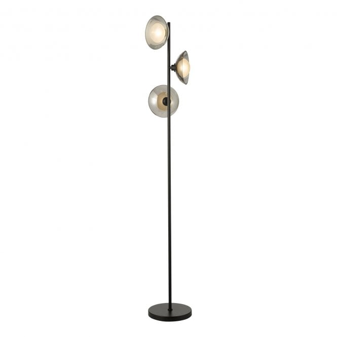 Kadience 3 Light Floor Lamp in Satin Black with Smoked Glass Shades