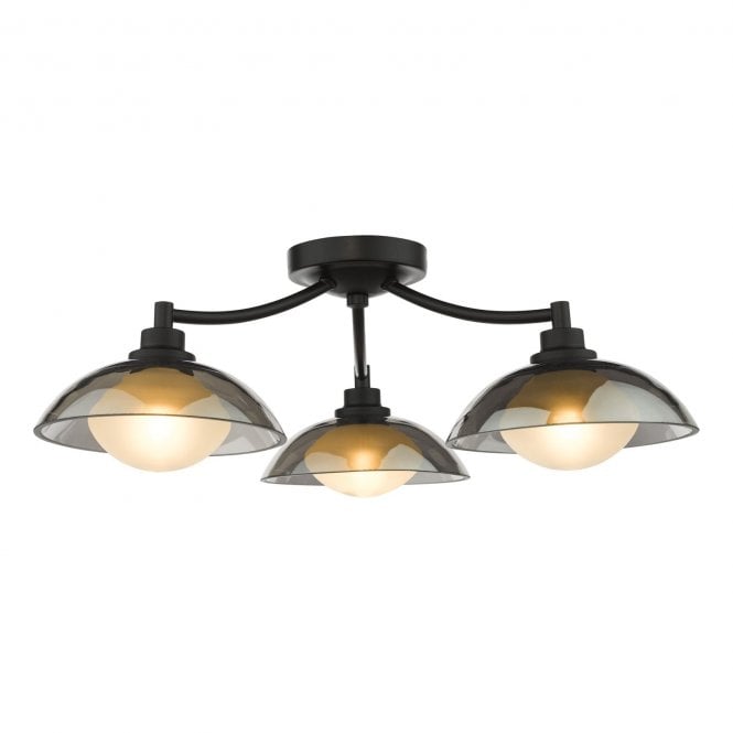 Kadience 3 Light Semi-Flush Ceiling Light in Satin Black with Smoked Glass Shades