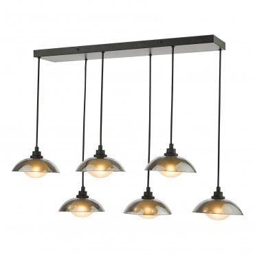 large pendant bar light in black with smoked glass shades