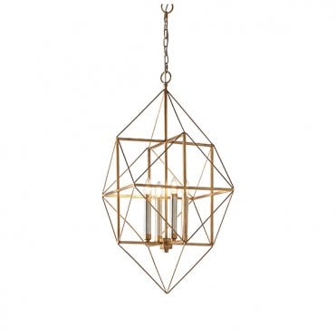 Large Gold Leaf Angular Framed Multi Pendant