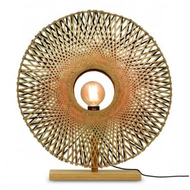 vertical disk shaped bamboo table lamp