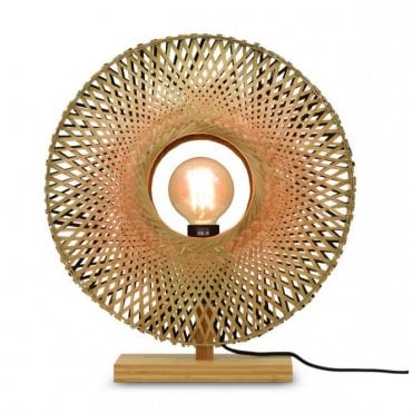 disk shaped upright  bamboo table lamp