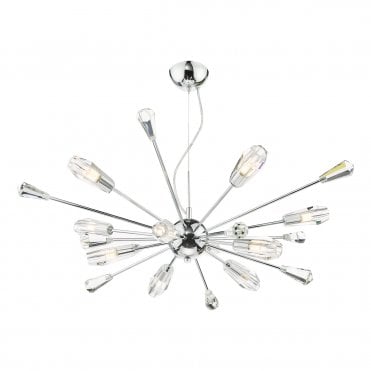 10 light starburst ceiling pendant in polished chrome with small glass shades